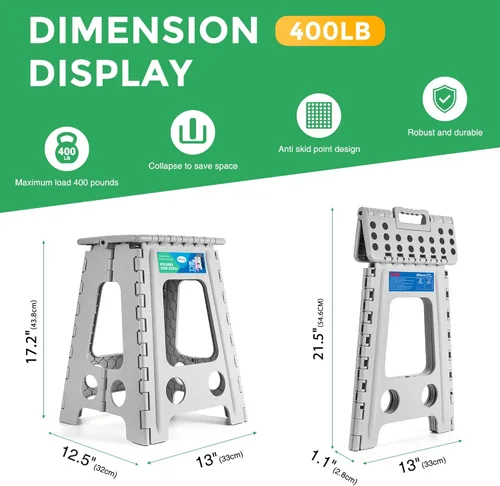 Vista 124 de Dyforce Taburete plegable de 11 pulgadas, taburete duradero para niños, taburetes resistentes para adultos, taburetes de pie compactos, taburete