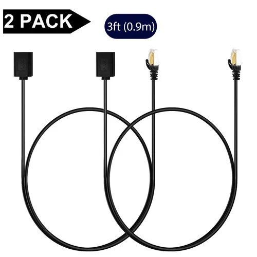 Vista 7 de J&D Cable de extensión Ethernet (paquete de 2), adaptador de cable extensor Ethernet Cat 6 (3 pies), compatible con estándares Cat6, Cat5e, Cat5