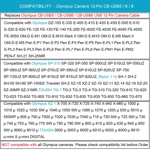 Vista 3 de MaxLLTo Cable USB para Olympus Tough TG-860 TG-870, extra largo de 5 pies 2 en 1 USB de datos SYNC-Charge Cable de carga para cámara Olympus Stylus