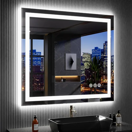 Vista 59 de LOAAO Espejo de baño LED de 60 x 40 pulgadas con luces, antiniebla, regulable, retroiluminado + iluminado frontal, espejo de tocador de baño