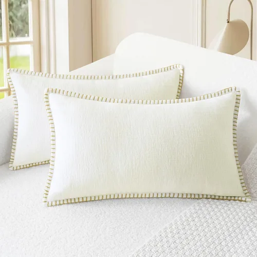 Vista 15 de CaliTime - Juego de 2 fundas de almohada decorativas de 16 x 16 pulgadas, con costuras en los bordes de hilo de algodón, chenilla suave teñida