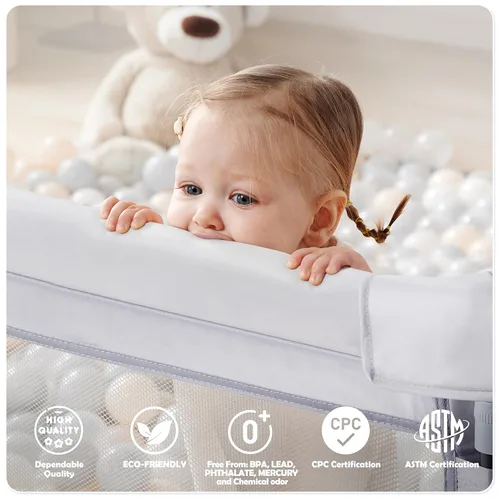 Vista 6 de Sweeby Corralito para bebés, 59 x 59 pulgadas, corralitos plegables para bebés y niños pequeños con puerta, corralito grande con puerta de juego