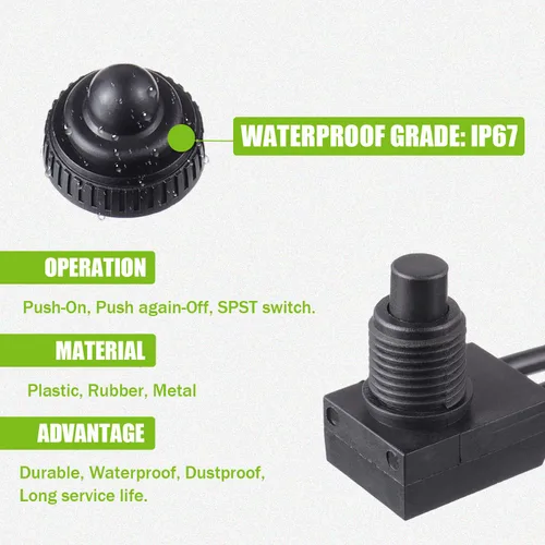 Vista 5 de KP-107 Interruptor de botón impermeable 12 V Interruptor SPST de encendido/apagado con líneas de 4.5 pulgadas para motocicleta/automóvil