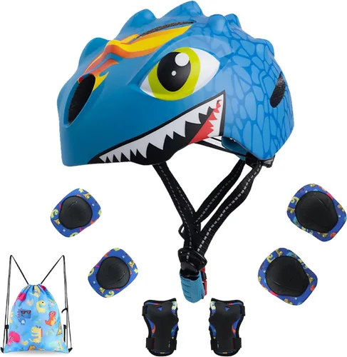 Toddler Helmet Kids Bike Helmet for 2 3 4 5 6 7 8 Years Old Girls with 3D Dinosaur Design Protective Gear Set and Safety Certified, Toddler Bike