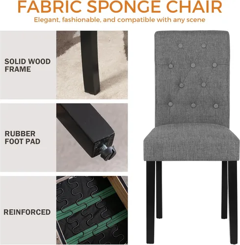 Vista 6 de thksbought Set of 4 Upholstered Fabric Dining Chairs with Button-Tufted Details (Set of 4 Gray)