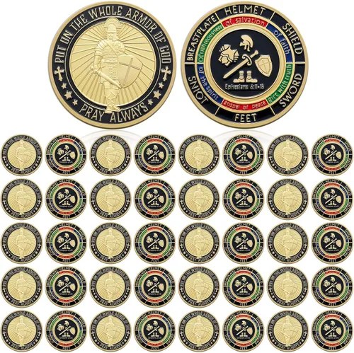 Nosiny 40 piezas Ponte toda la armadura de Dios Monedas a granel Monedas de desafío cristiano de metal Regalos conmemorativos de oración para