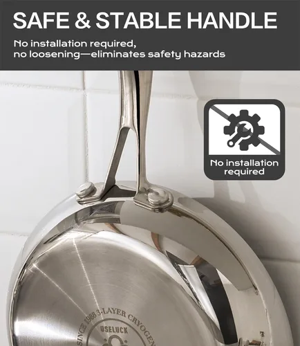 Vista 3 de Sartén de acero inoxidable de 8 pulgadas, base de triple capa, sartenes no tóxicas con tapa de acero inoxidable, calentamiento rápido y uniforme