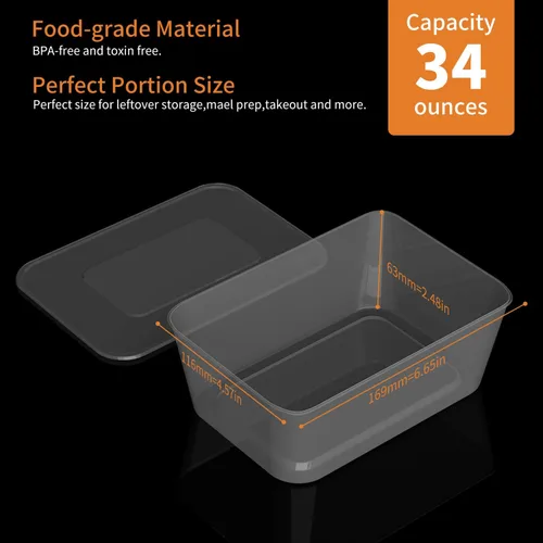 Vista 7 de Contenedores de preparación de comidas, paquete de 50 recipientes de almacenamiento de alimentos con tapas, caja Bento desechable reutilizable