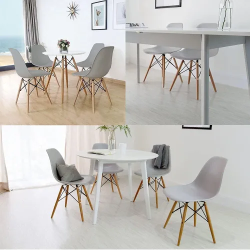 Vista 4 de Juego de 4 sillas de estilo moderno, silla de concha moderna de mediados de siglo con patas de madera, para comedor, cocina, dormitorio, salón