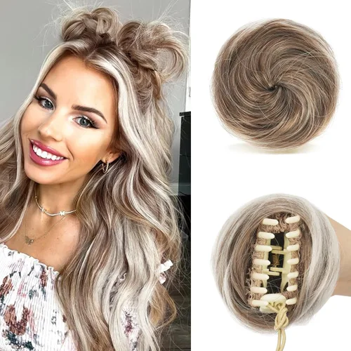 Vista 17 de SOFEIYAN 2 piezas de clip de pinza mini en extensiones de moño de cabello con orejas de gato desordenadas, accesorio de peluca de dona sintética