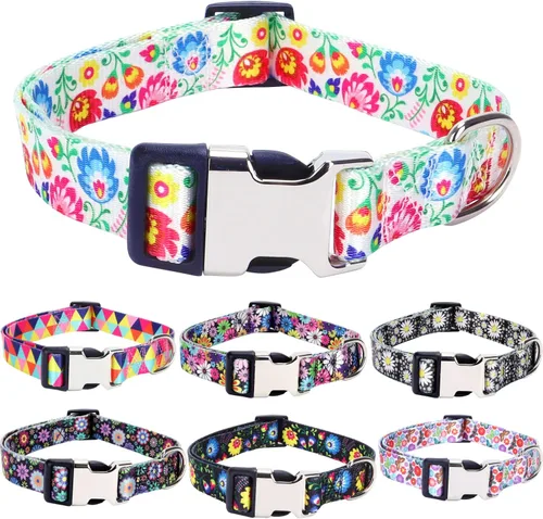 Vista 10 de Weimostar Collar suave para perro con bonito patrón floral y hebilla ajustable, duradero y elegante, collar para cachorros para mascotas pequeñas
