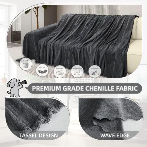 Vista 4 de Fundas de sofá seccional en forma de L 100% impermeables para esquinas, funda de sofá de chenilla con borla, funda de sofá suave y gruesa lavable