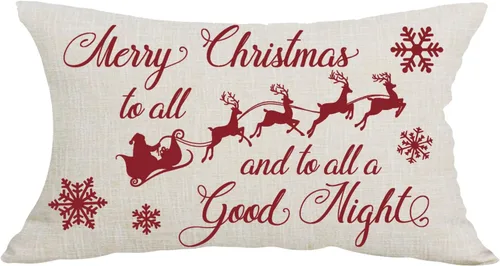 Funda de almohada lumbar decorativa de invierno con texto en inglés «Merry Christmas to All A Good Night», color rojo, funda de almohada para sofá,