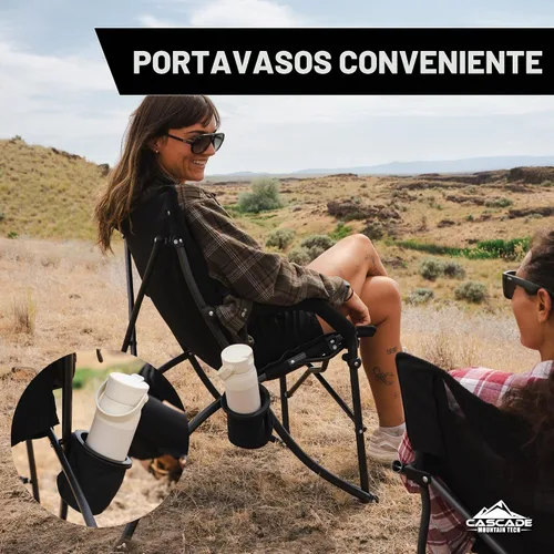 Vista 4 de Silla plegable resistente de Cascade Mountain Tech para acampar, en color negro