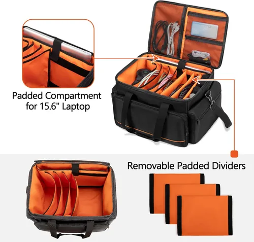 Vista 2 de Trunab Bolsa de archivos de cable para DJ con divisores ajustables, funda para laptop de 15.6 pulgadas, bolsa organizadora de conciertos