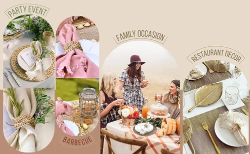 Vista 4 de Juego de 12 soportes tejidos de mimbre para mesa de comedor, decoración de Pascua, diseño de olas del océano