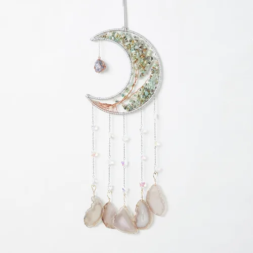 Vista 20 de Atrapasueños de piedras preciosas de ágata con 7 chakras, árbol de la vida, atrapasueños con piedras de cristal, decoración de pared hecha a mano