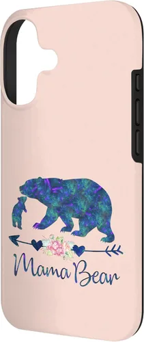 Vista 2 de Teal Blue Purple Floral Mama Bear and One Cub Light Pink Case for iPhone 17