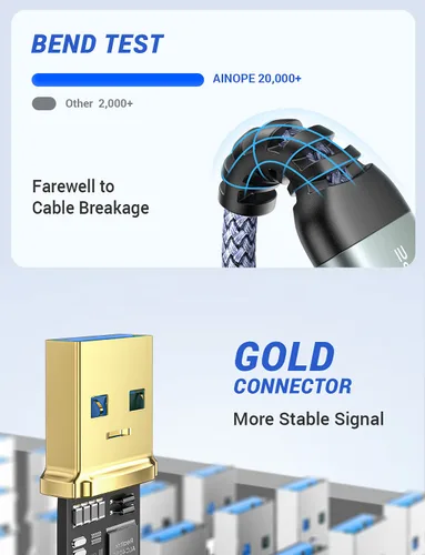 Vista 6 de AINOPE Cable USB a USB, cable USB 3.0 A a A macho a macho [nunca se rompe], cable tipo A de doble extremo compatible con cajas de disco duro, KVM
