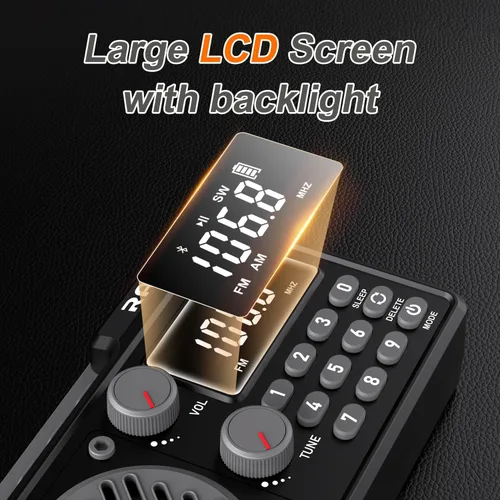 Vista 7 de Radio portátil AM FM 1500mAh recargable con la mejor recepción, radio de onda corta transistor, altavoz inalámbrico Bluetooth, con pantalla LCD