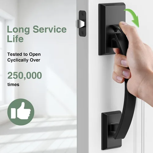 Vista 6 de Manija de puerta delantera negra ajustable 12.7 pulgadas manija de entrada exterior pesada reversible