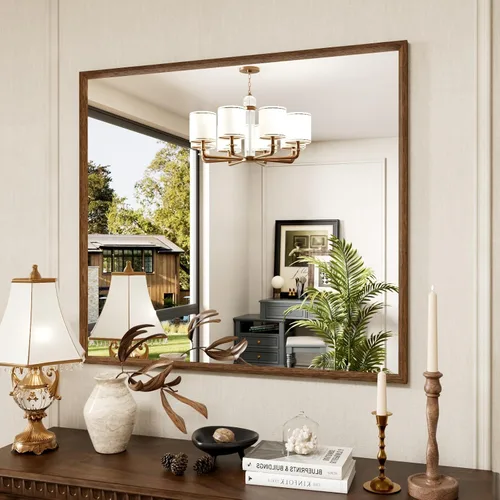 Vista 88 de JISOSO - Espejo de baño negro de 20x30 pulgadas con marco de metal negro, espejo de tocador rectangular redondeado con acabado mate para pared