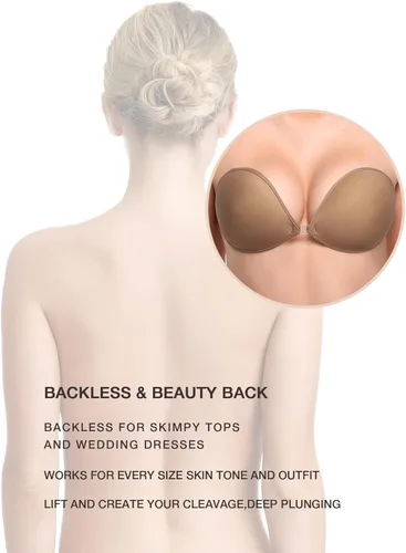 Vista 4 de Wingslove - Brasier adhesivo de realce, reutilizable, sin tirantes, autoadhesivo, invisible, para vestido sin espalda