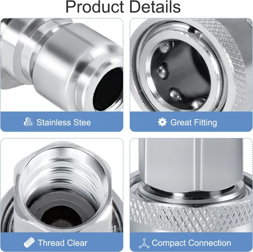 Vista 4 de Juego de 2 juegos NPT de acero inoxidable macho y hembra de 3/8 pulgadas, conectores rápidos macho y hembra, accesorios de conexión rápida de 3/8