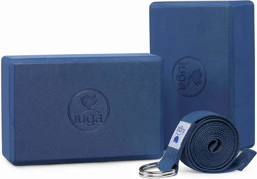 IUGA Bloques de yoga con correa antideslizante de alta densidad de 9 x 6 x 3 pulgadas, bloque de yoga sólido y corcho con correa de yoga para