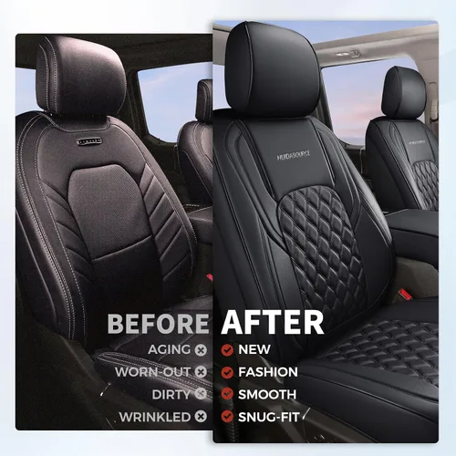 Vista 7 de Huidasource - Funda personalizada para asientos de automóvil, de cuero, impermeable, protector de cojines de asiento delanteros y traseros