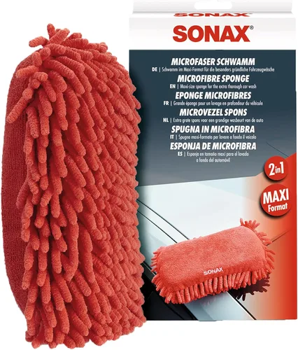 SONAX Esponja de lavado de microfibra – Esponja de lavado de coche sin arañazos, microfibra ultrasuave, alta absorción de espuma, segura para