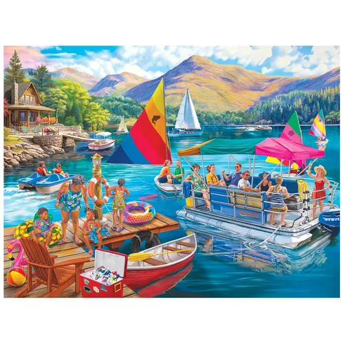 Vista 2 de RoseArt - Bigelow Illustrations - Rompecabezas de 500 piezas de Boater's Lake, rompecabezas de lago de verano para adultos