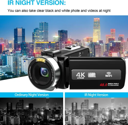 Vista 3 de Videocámara 4K con visión nocturna IR, cámara digital WiFi, zoom digital 18X, cámara de vlogging para YouTube, cámara de video para niños, micrófono
