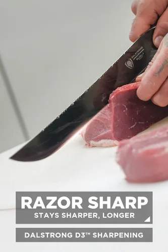 Vista 3 de Dalstrong Cuchillo para rebanar – Valhalla Series Ravenstone Black Blade Titanium Coated – Premium 9CR18MOV HC Steel – Mango de resina y madera