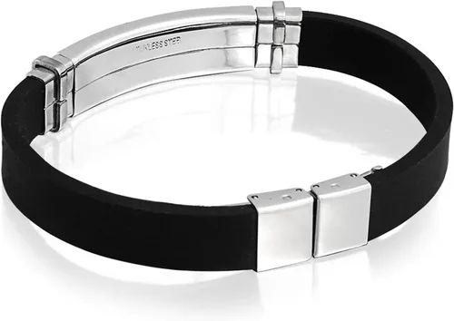 Vista 2 de Pulsera de goma de silicona ajustable impermeable para hombre, acero de 8,5 pulgadas, grabado personalizado