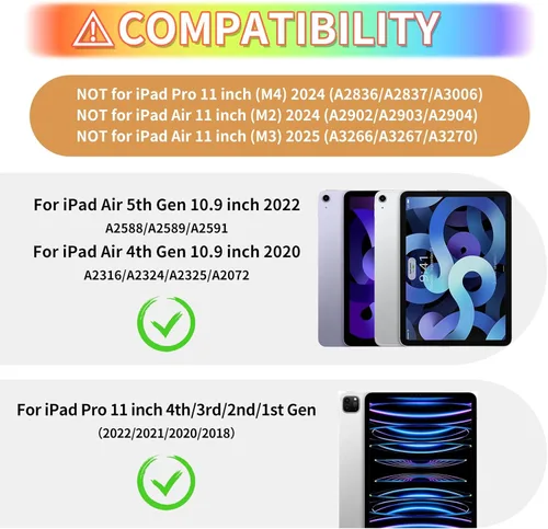 Vista 2 de WESADN Funda para iPad Air de 5ª generación para iPad Pro de 11 pulgadas, 4ª/3ª/2ª/1ª con protector de pantalla/atril de mariposa