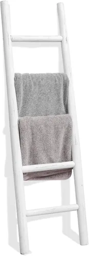 Vista 21 de FUIN Escalera de Manta de Madera de 57 Pulgadas para Sala de Estar Decorativa de Pared Inclinada Estilo Granja Soporte de Exhibición de Colcha Negro