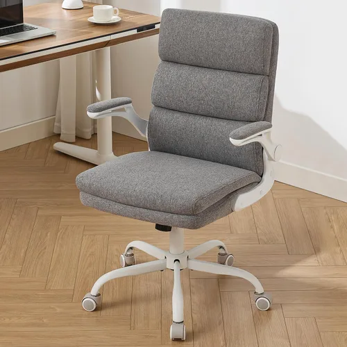 Vista 10 de Silla de oficina ajustable con respaldo medio ejecutivo, silla de escritorio cómoda de piel regenerada con soporte lumbar ergonómico