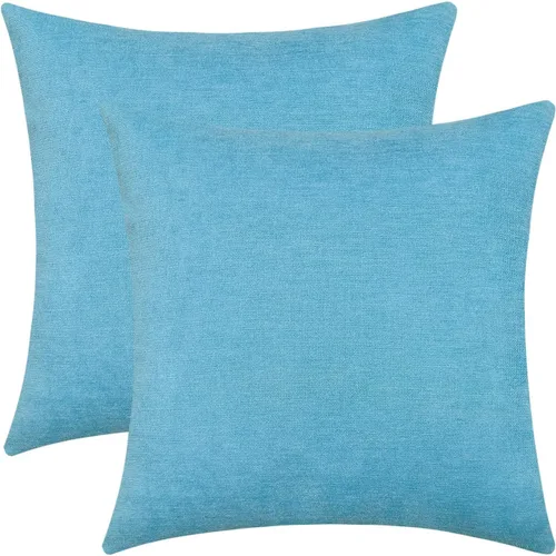 Vista 18 de Jeneoo - Fundas de almohada decorativas rojas brillantes de chenilla suave, fundas de cojín cómodas y sólidas para sofá de sala de estar