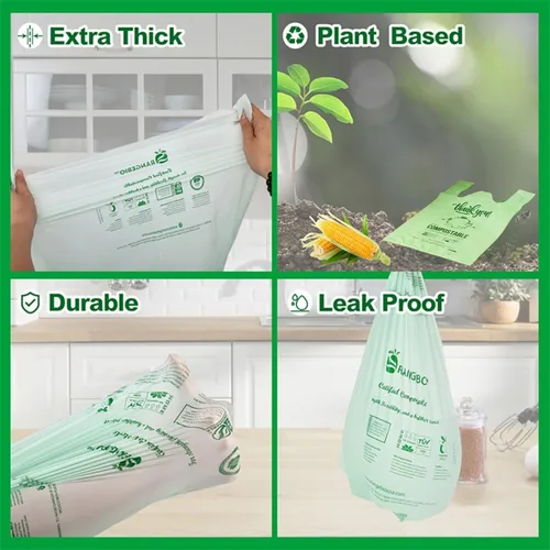 Vista 3 de Bolsas de compras compostables certificadas por OrangeBio (tamaño grande), 500 unidades, 12 x 6 x 20 pulgadas (extragruesas), capacidad para 20