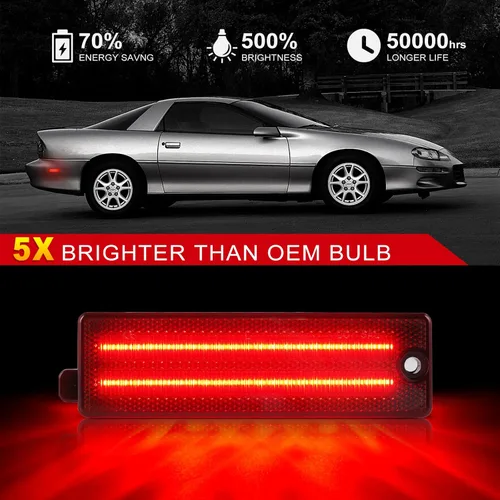 Vista 8 de Luz de Marcador Lateral Trasero LED Compatible con Chevy Camaro 1993-2002 Lente Ahumada Luz Roja Trasera Enchufe y Funciona, Impermeable