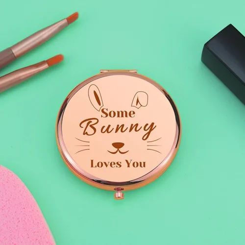Vista 5 de Regalos de conejo para mujeres, regalo para amantes de los conejos, espejo de maquillaje compacto, regalos temáticos de conejos, ideas de regalo