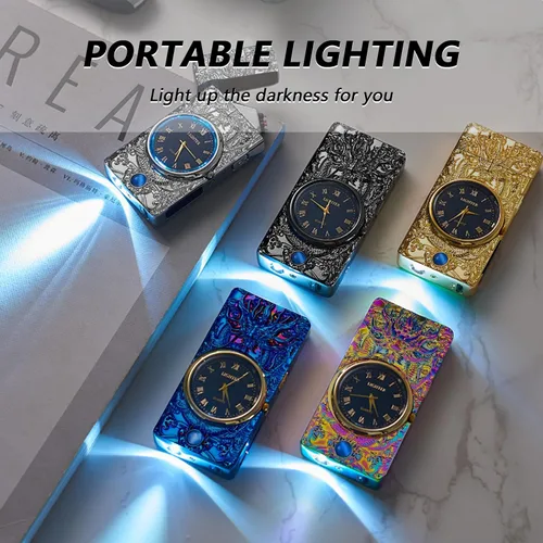 Vista 4 de BABOBIU Encendedor eléctrico de arco a prueba de viento, encendedor de dragón fresco sin llama, encendedores de plasma con linterna portátil