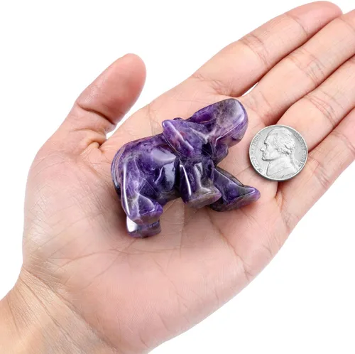 Vista 6 de PESOENTH Adorno natural de figura de elefante de amehtyst, piedra preciosa curativa de cristal curativo, piedra tallada Reiki, estatua de animal