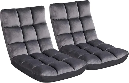 Vista 13 de Yaheetech Silla de Piso Plegable con Respaldo, Sofá de Juegos Plegable Acolchado con 14 Respaldos Ajustables, Sofá Reclinable para Adultos, Silla