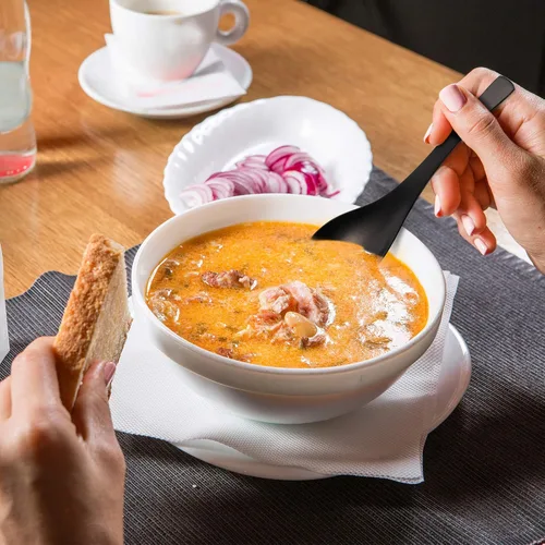 Vista 6 de HIWARE - Juego de 6 cucharas de sopa gruesas de acero inoxidable, color negro mate