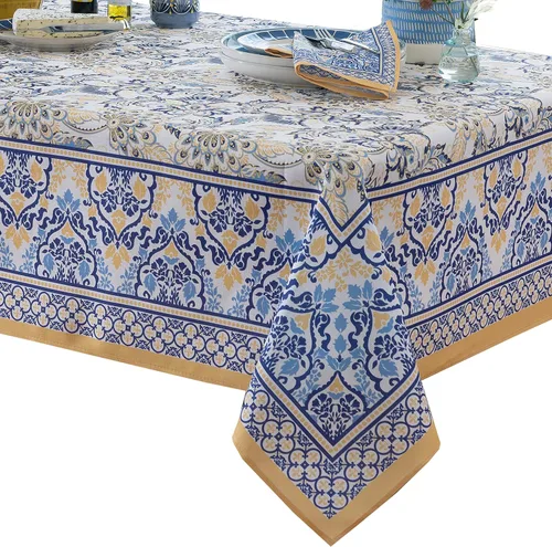 Vista 8 de Home Bargains Plus Provence Allure - Mantel de tela francesa con bordes florales amarillos y azules, para interiores y exteriores, resistente a