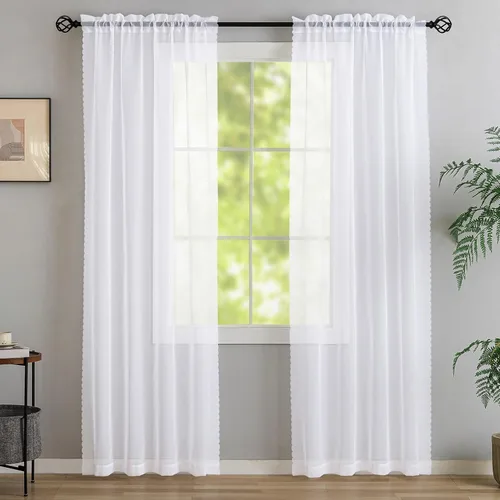 Vista 57 de Cortinas de tul blancas traslúcidas - 72 pulgadas de largo, juego de 2 paneles, bolsillo para barra, para dormitorio y sala de estar Blanco