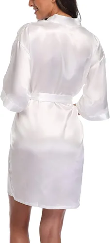 Vista 3 de Batas cortas de satén para mujer, para dama de honor, ropa de dormir, kimono, bata de baño para novia, boda, fiesta