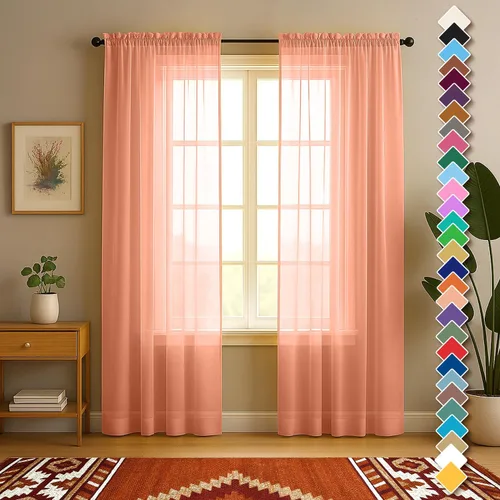 Vista 16 de YHSF Cortinas traslúcidas – Juego de 2 paneles para decoración del hogar – Elegantes cortinas de gasa sólida con bolsillo para barra para Blanco